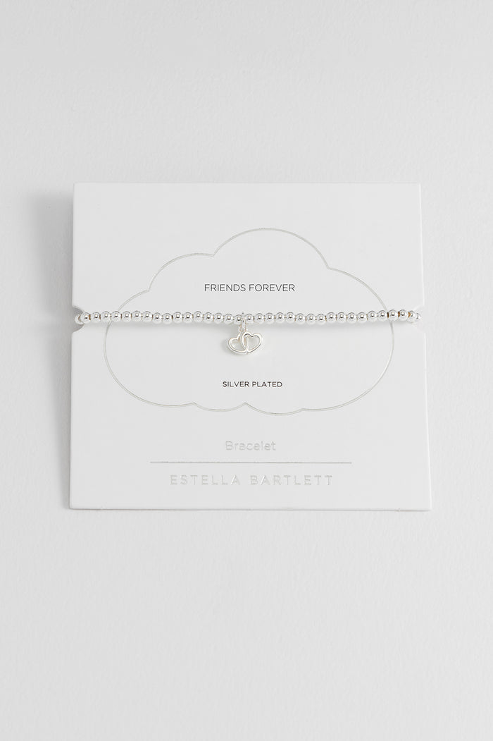 estella bartlett Sienna Beaded Interlinked Heart Charm Bracelet Silver Plated Packaging Message: FRIENDS FOREVER