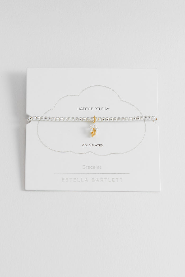 estella bartlett Sienna Beaded Interlinked Star Charm Bracelet Gold and Silver Plated Packaging Message: HAPPY BIRTHDAY
