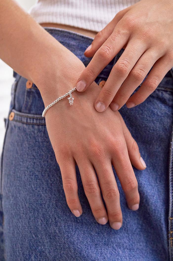 Estella Bartlett Sienna Beaded Interlinked Star Charm Bracelet Silver Plated Packaging Message: HAPPY BIRTHDAY