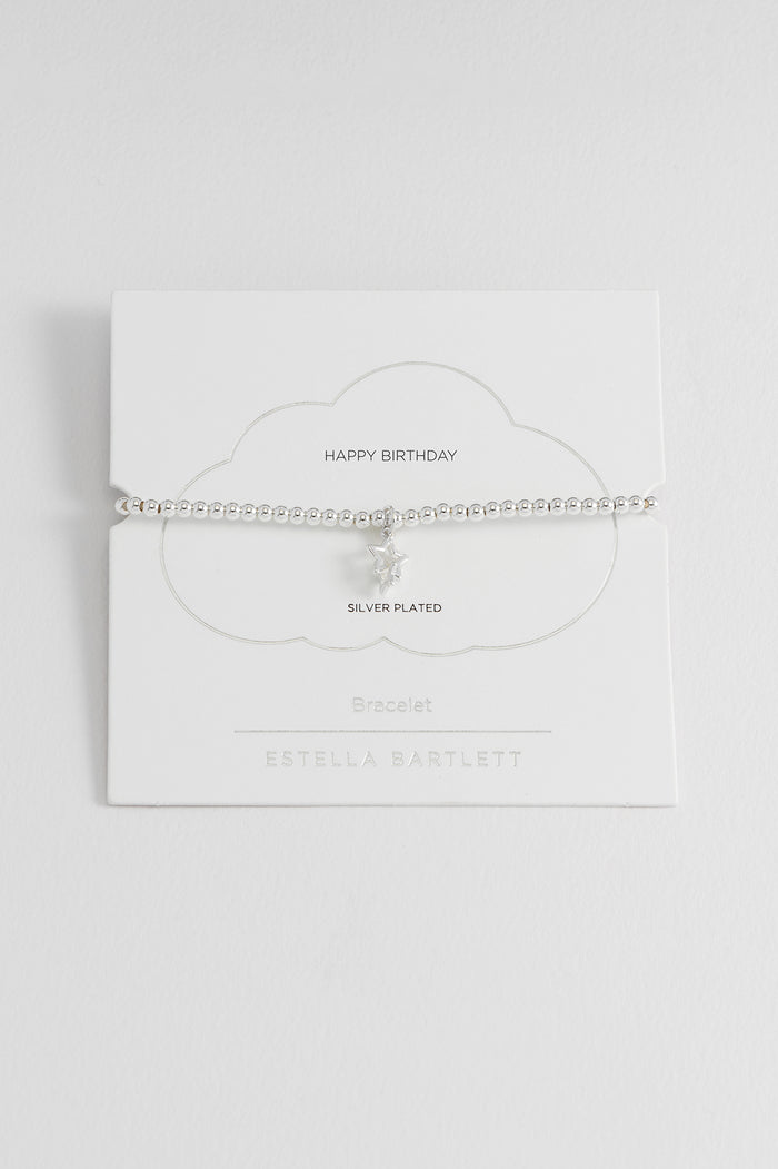estella bartlett Sienna Beaded Interlinked Star Charm Bracelet Silver Plated Packaging Message: HAPPY BIRTHDAY
