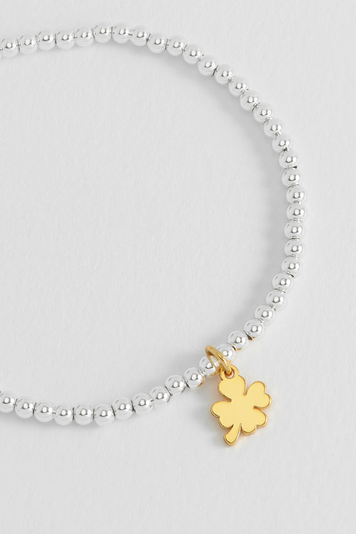 Estella Bartlett Sienna Beaded Lucky Clover Charm Bracelet Gold And Silver Plated Packaging Message: GOOD LUCK