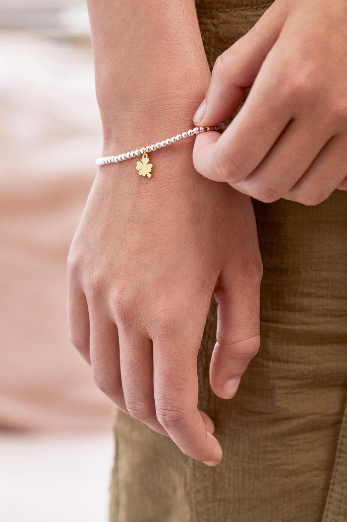 Estella Bartlett Sienna Beaded Lucky Clover Charm Bracelet Gold And Silver Plated Packaging Message: GOOD LUCK