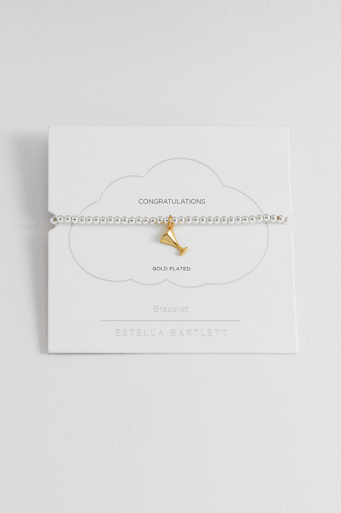 estella bartlett Sienna Beaded Martini Charm Bracelet Gold and Silver Plated Packaging Message: CONGRATULATIONS