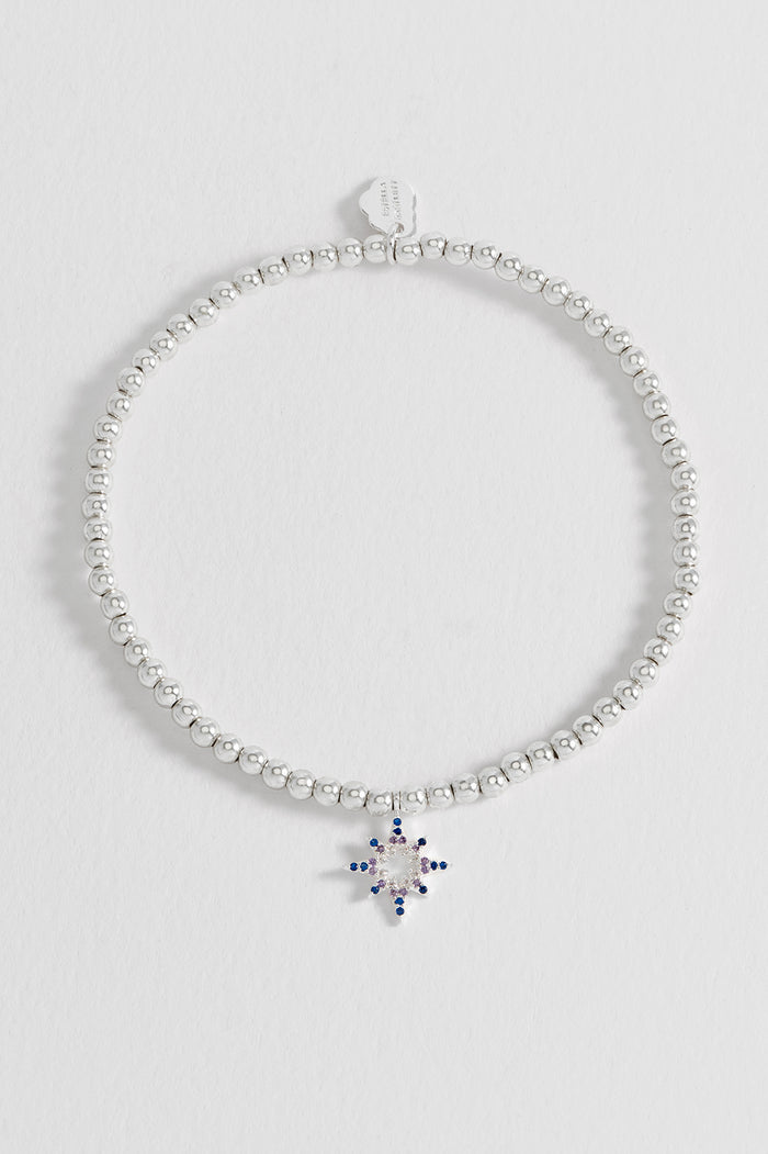 Estella Bartlett Sienna Beaded North Star Bracelet Silver Plated Packaging Message: KEEP SHINING