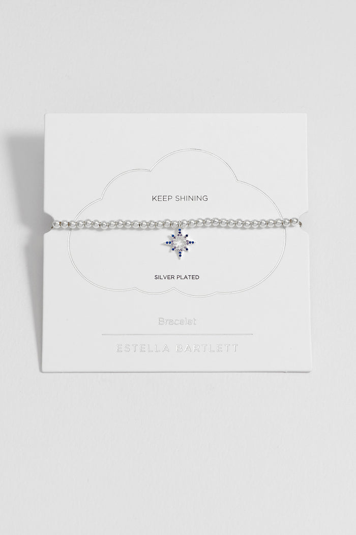estella bartlett Sienna Beaded North Star Bracelet Silver Plated Packaging Message: KEEP SHINING