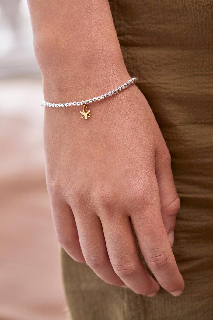 Estella Bartlett Sienna Beaded Open Petal Flower Charm Bracelet Gold And Silver Plated Packaging Message: JUST FOR YOU