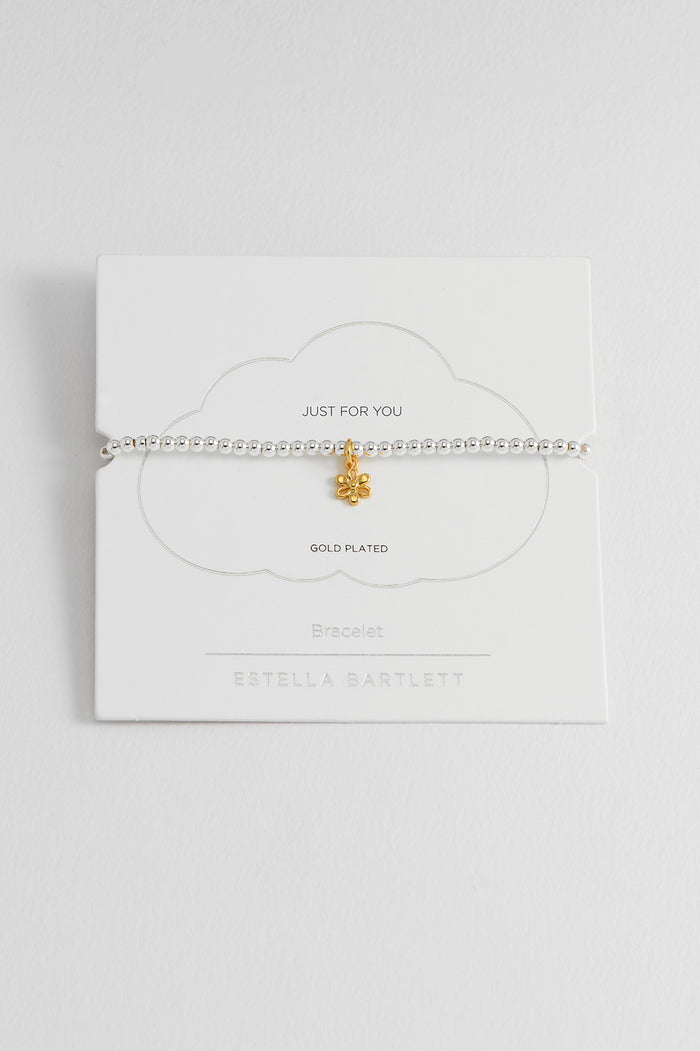 estella bartlett Sienna Beaded Open Petal Flower Charm Bracelet Gold and Silver Plated Packaging Message: JUST FOR YOU