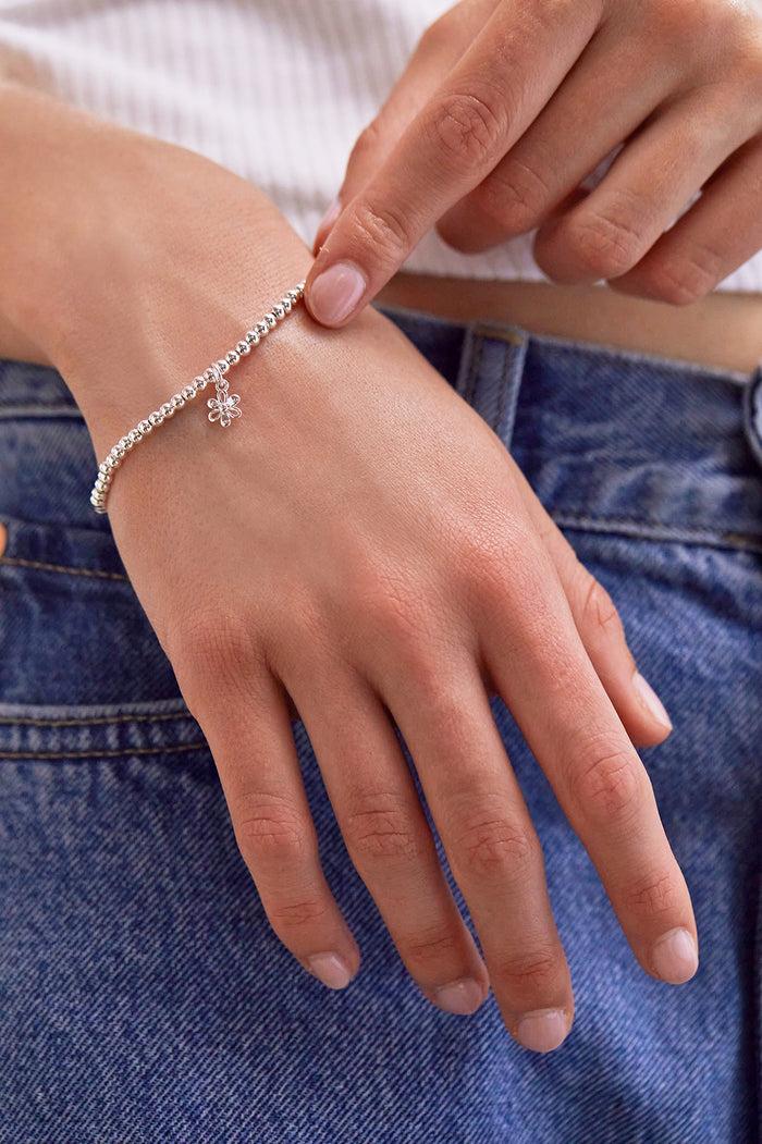 Estella Bartlett Sienna Beaded Open Petal Flower Charm Bracelet Silver Plated Packaging Message: JUST FOR YOU