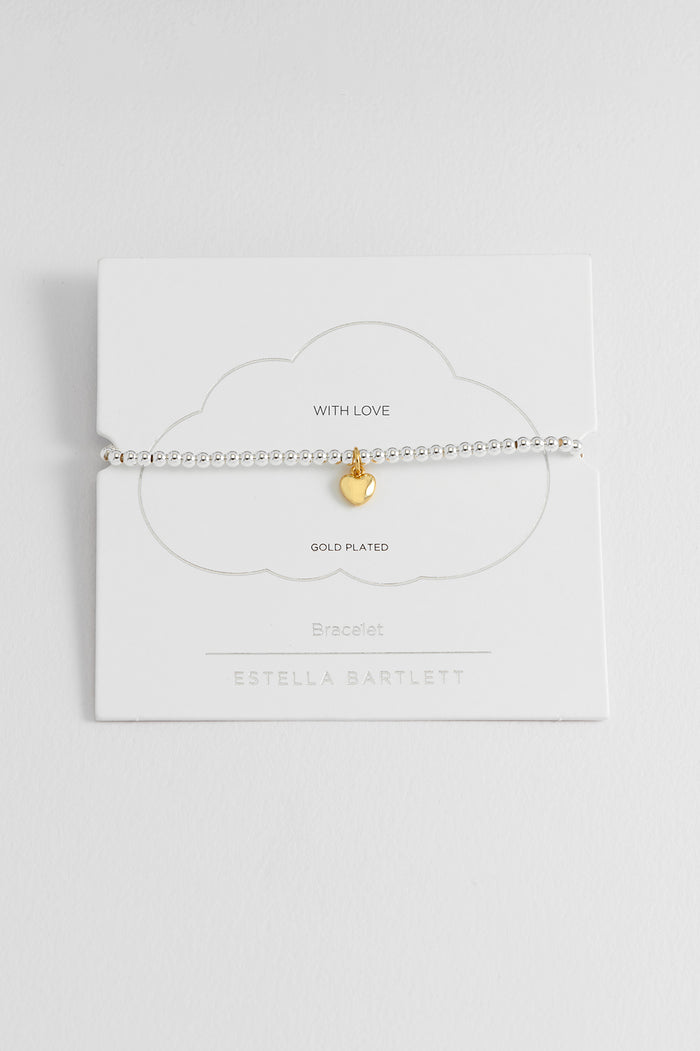 estella bartlett Sienna Beaded Puffy Heart Charm Bracelet Gold and Silver Plated Packaging Message: WITH LOVE