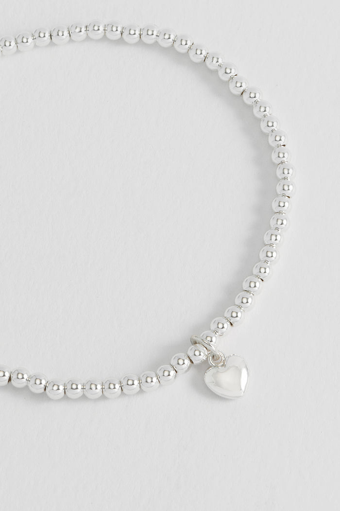 Estella Bartlett Sienna Beaded Puffy Heart Charm Bracelet Silver Plated Packaging Message: WITH LOVE