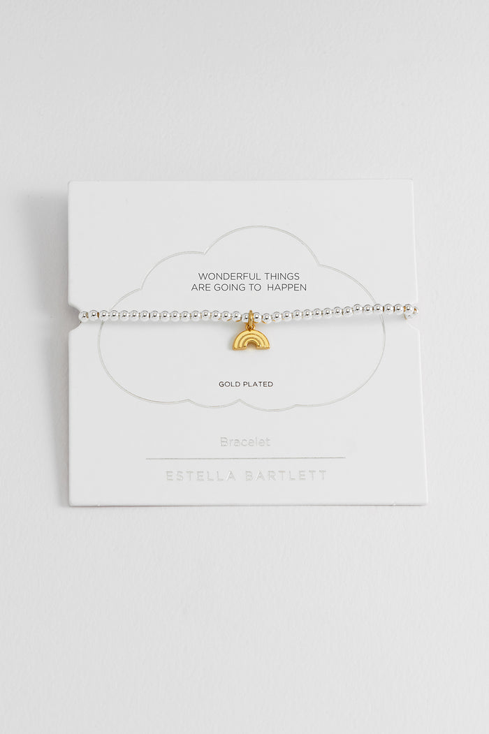 estella bartlett Sienna Beaded Rainbow Charm Bracelet Gold and Silver Plated Packaging Message: WONDERFUL THINGS ARE GOING TO HAPPEN