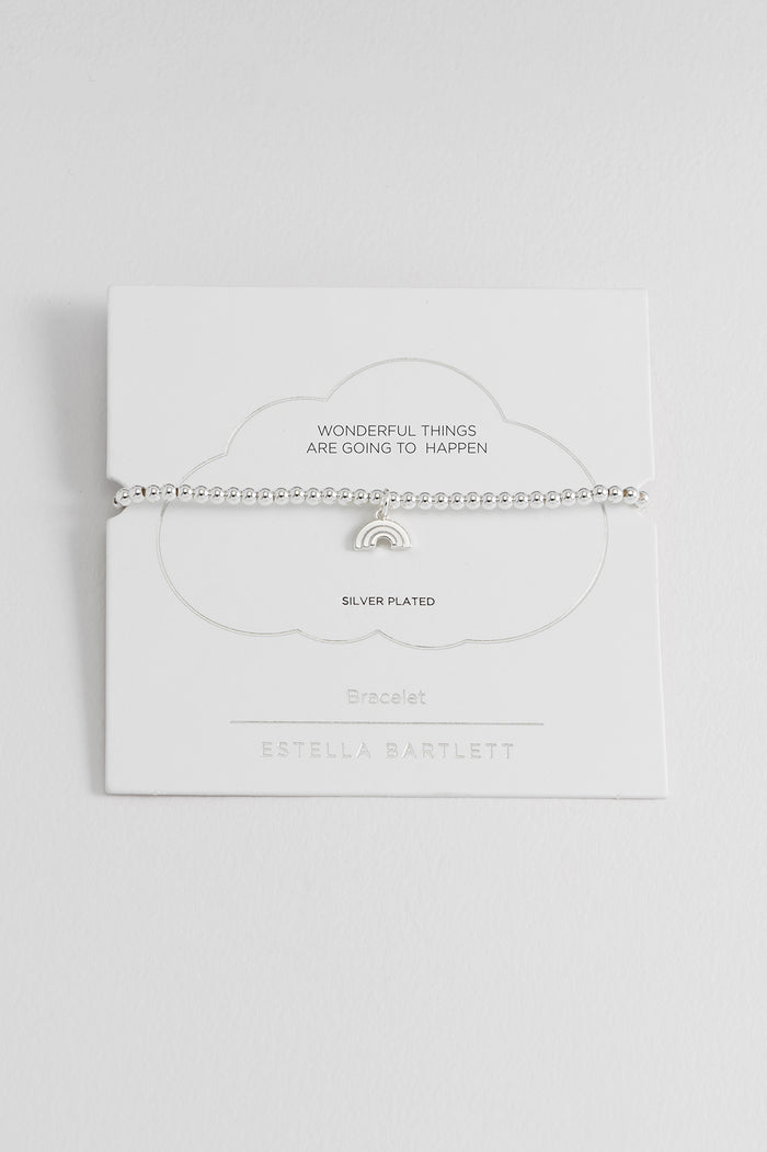 estella bartlett Sienna Beaded Rainbow Charm Bracelet Silver Plated Packaging Message: WONDERFUL THINGS ARE GOING TO HAPPEN