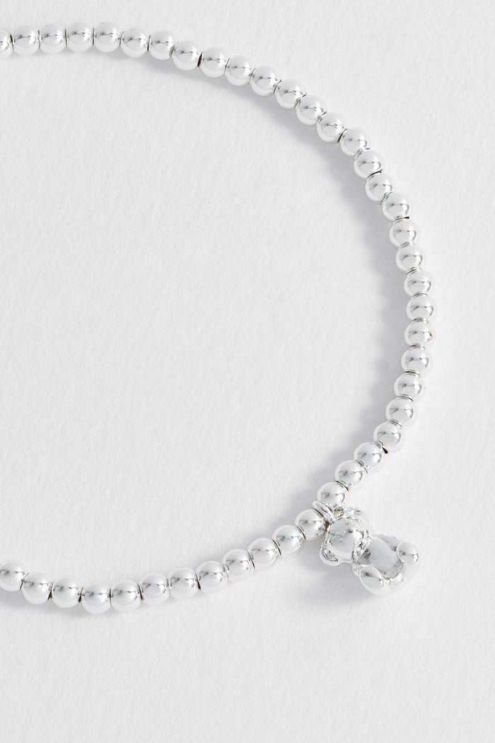 Estella Bartlett Sienna Beaded Teddy Bear Charm Bracelet Silver Plated Packaging Message: BIG HUGS