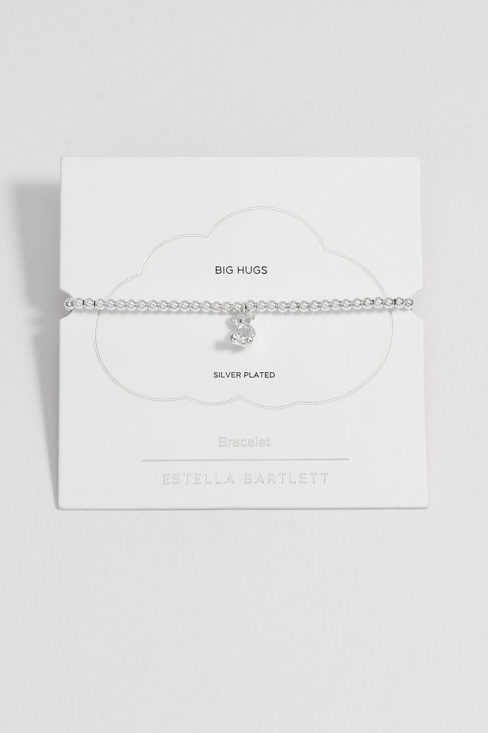 estella bartlett Sienna Beaded Teddy Bear Charm Bracelet Silver Plated Packaging Message: BIG HUGS