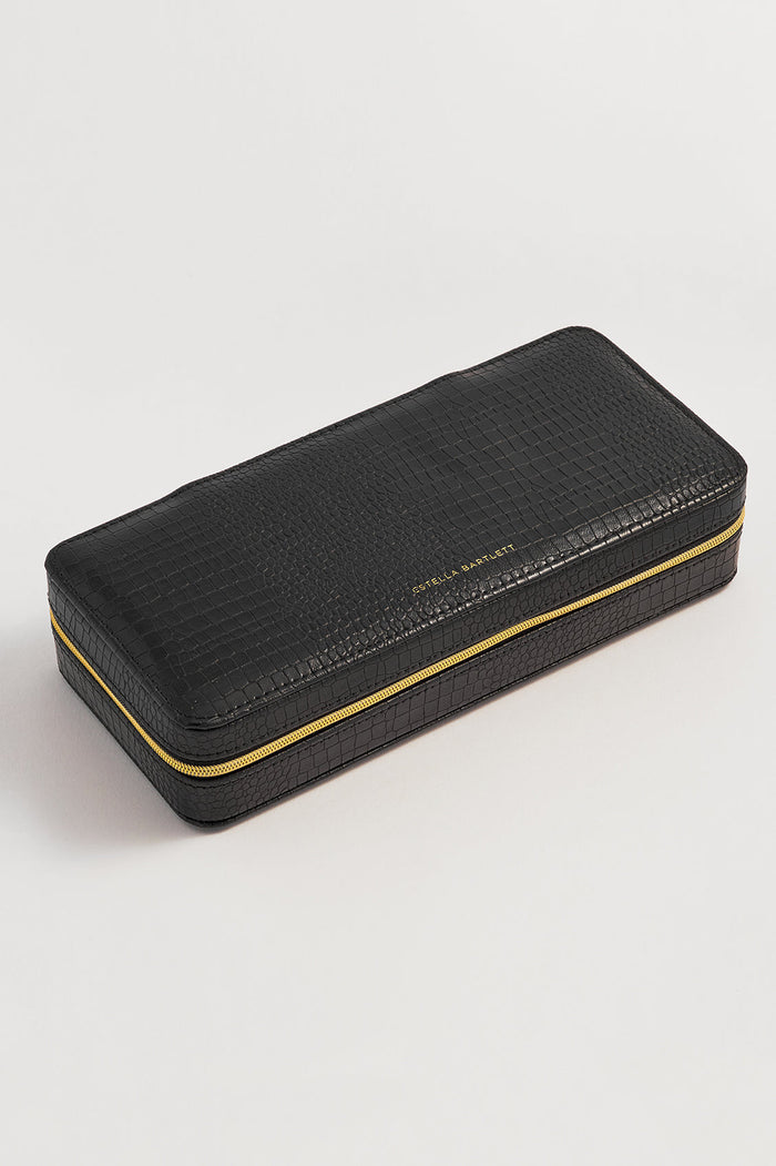 estella bartlett Sleek Necklace Box Black Croc Embossed