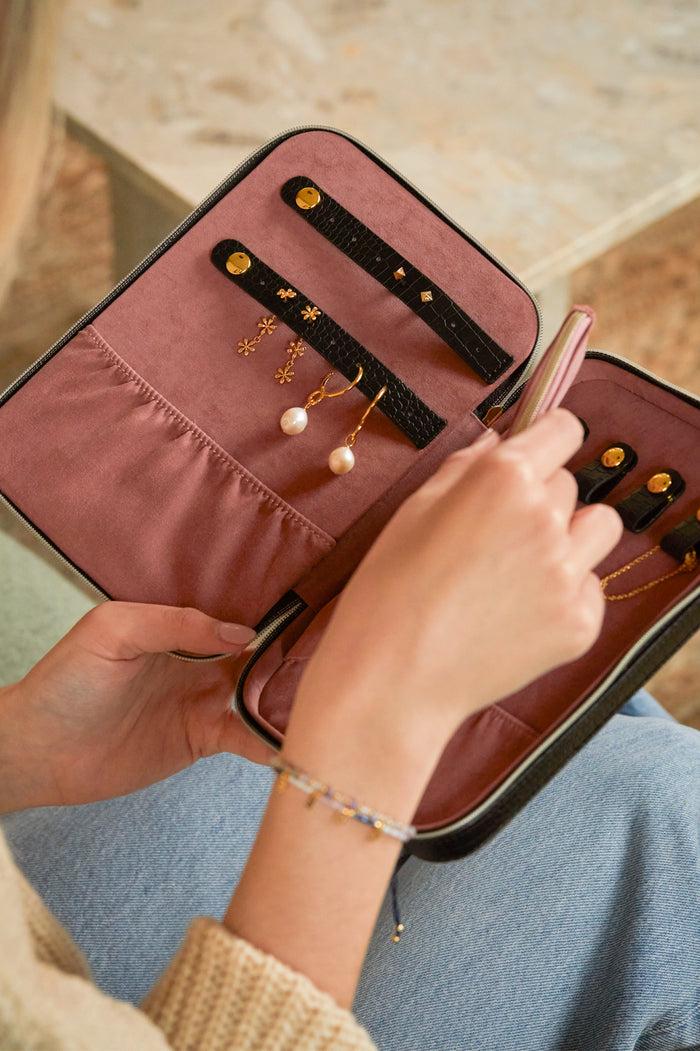 Estella Bartlett Slim Jewellery Box Black Croc Embossed