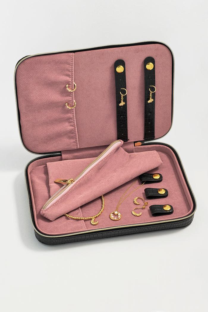 Estella Bartlett Slim Jewellery Box Black Croc Embossed