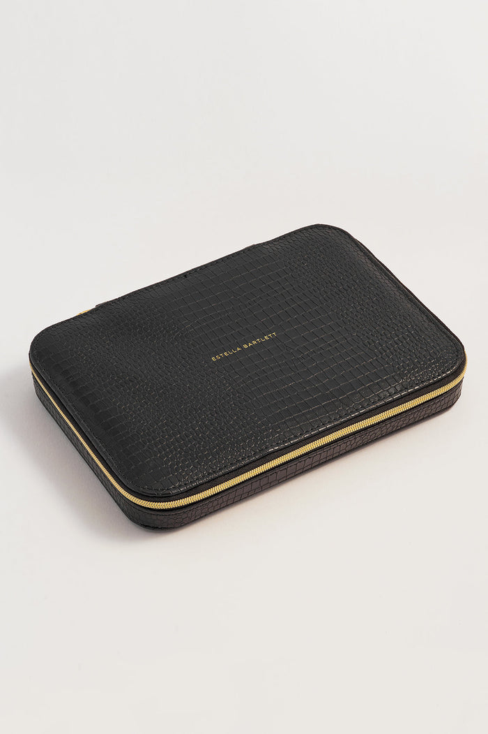 estella bartlett Slim Jewellery Box Black Croc Embossed