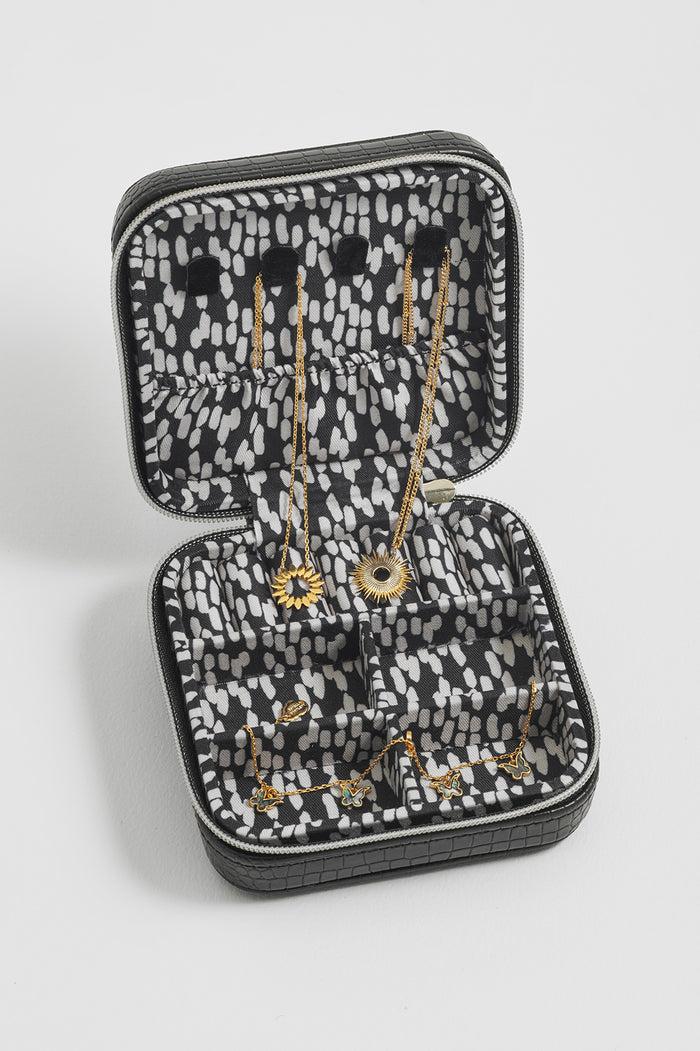 Estella Bartlett Square Jewellery Box Black Croc Embossed