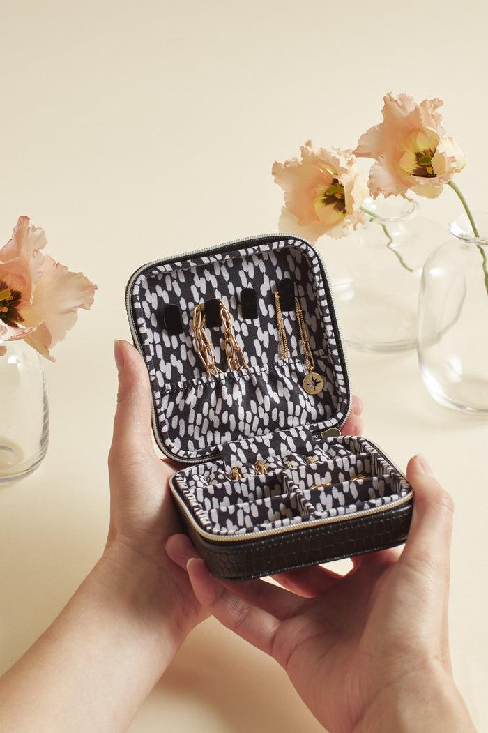 Estella Bartlett Square Jewellery Box Black Croc Embossed