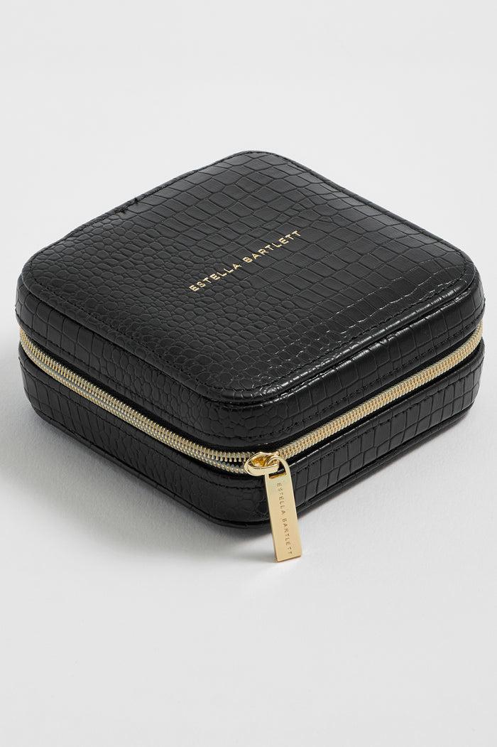 Estella Bartlett Square Jewellery Box Black Croc Embossed