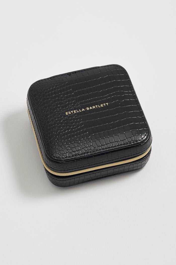 estella bartlett Square Jewellery Box Black Croc Embossed