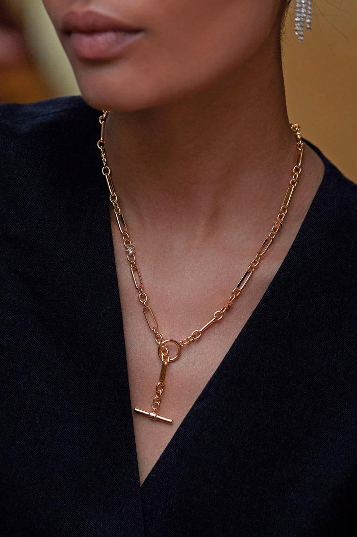 Estella Bartlett Star Paperclip Link T-Bar Necklace Gold Plated