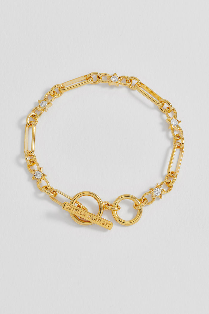 Estella Bartlett Star-Studded Paperclip Link T-Bar Bracelet Gold Plated