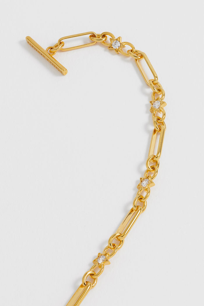 Estella Bartlett Star-Studded Paperclip Link T-Bar Bracelet Gold Plated