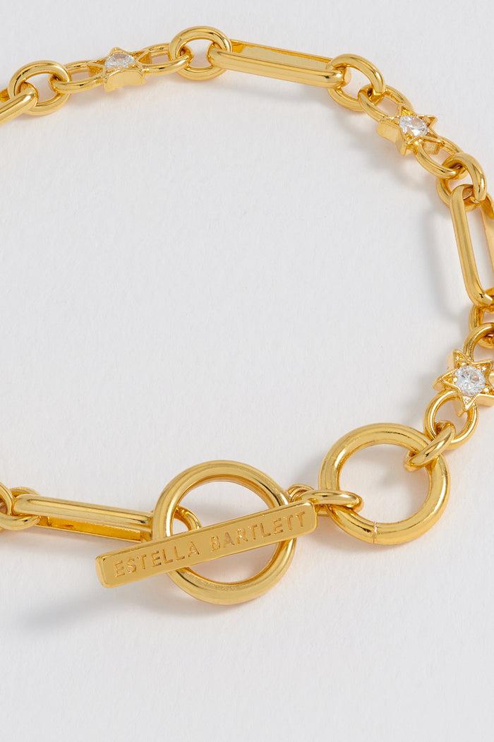 estella bartlett Star-Studded Paperclip Link T-Bar Bracelet Gold Plated