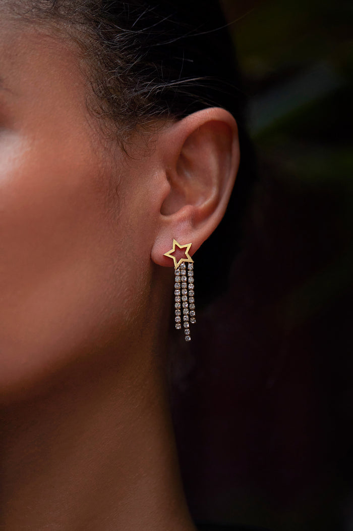 Estella Bartlett Star Tennis Chain Drop Stud Earrings Gold Plated