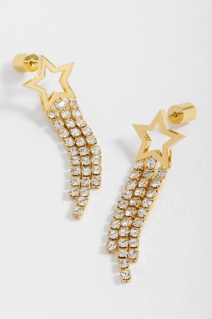 estella bartlett Star Tennis Chain Drop Stud Earrings Gold Plated