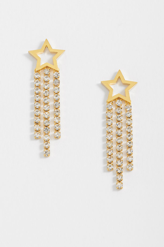 Estella Bartlett Star Tennis Chain Drop Stud Earrings Gold Plated