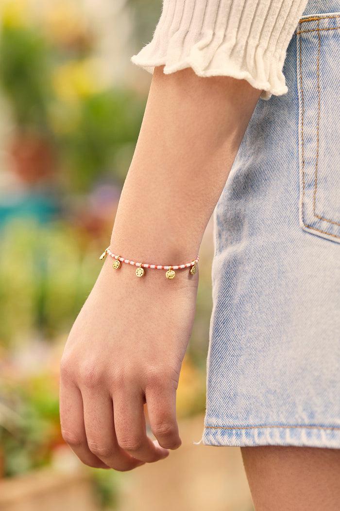 Estella Bartlett Sun Charm Miyuki Bracelet Gold Plated | Multi Packaging Message: FOLLOW THE FUN