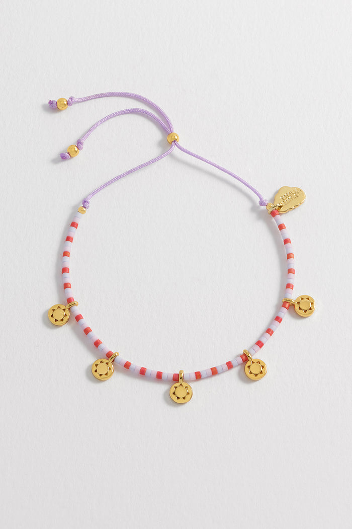 Estella Bartlett Sun Charm Miyuki Bracelet Gold Plated | Multi Packaging Message: FOLLOW THE FUN