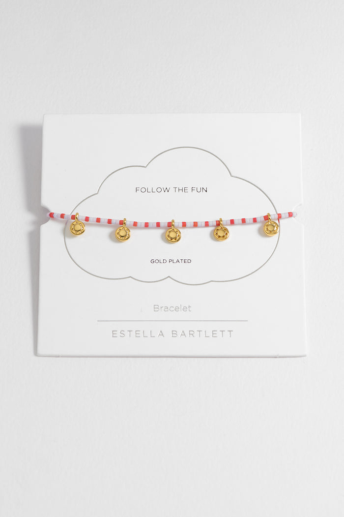 estella bartlett Sun Charm Miyuki Bracelet Gold Plated | Multi Packaging Message: FOLLOW THE FUN