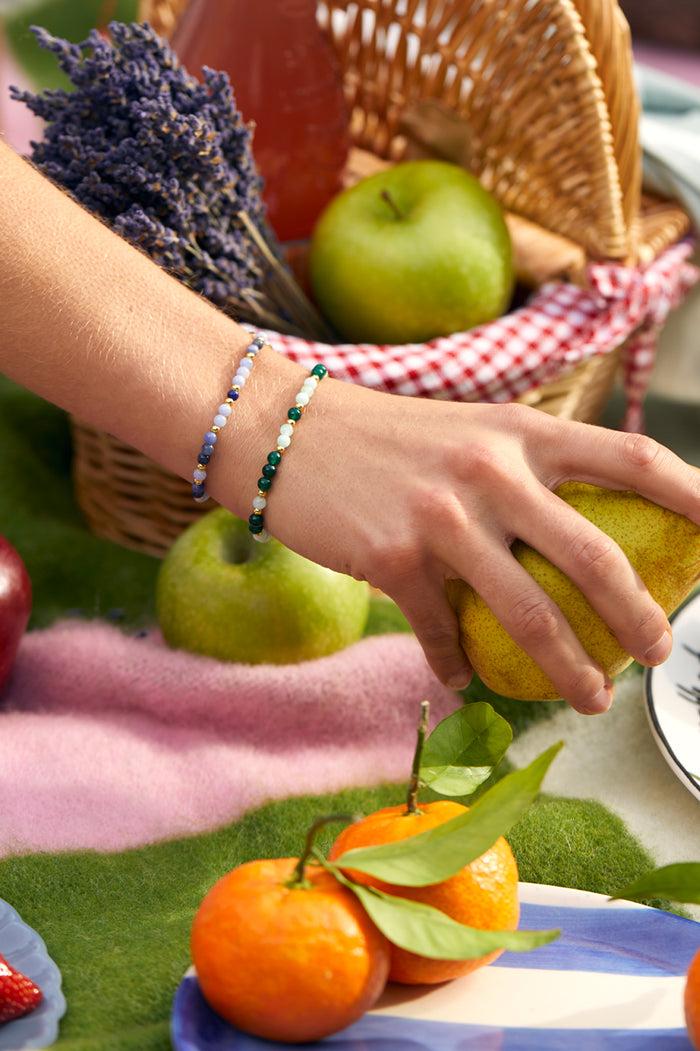 Estella Bartlett T-Bar Beaded Bracelet Gold Plated | Blue Lace Agate