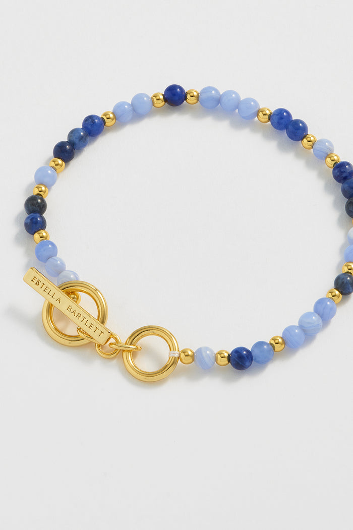 Estella Bartlett T-Bar Beaded Bracelet Gold Plated | Blue Lace Agate