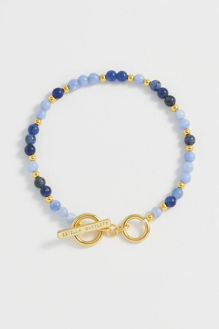 estella bartlett T-Bar Beaded Bracelet Gold Plated | Blue Lace Agate