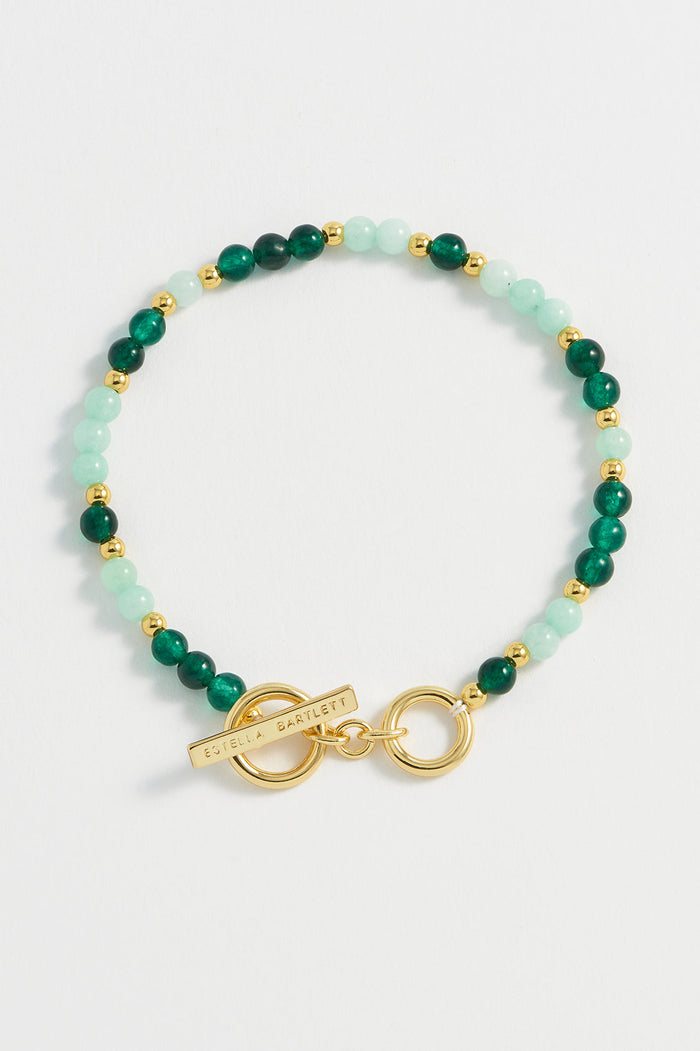 estella bartlett T-Bar Beaded Bracelet Gold Plated | Green