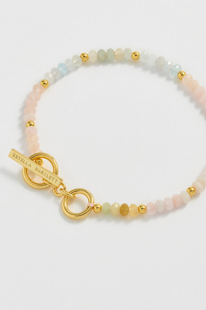 Estella Bartlett T-Bar Beaded Bracelet Gold Plated | Morganite