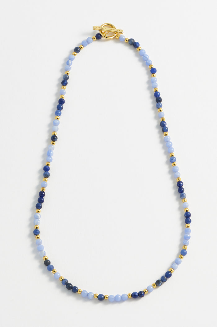 Estella Bartlett T-Bar Beaded Necklace Gold Plated | Blue Lace Agate