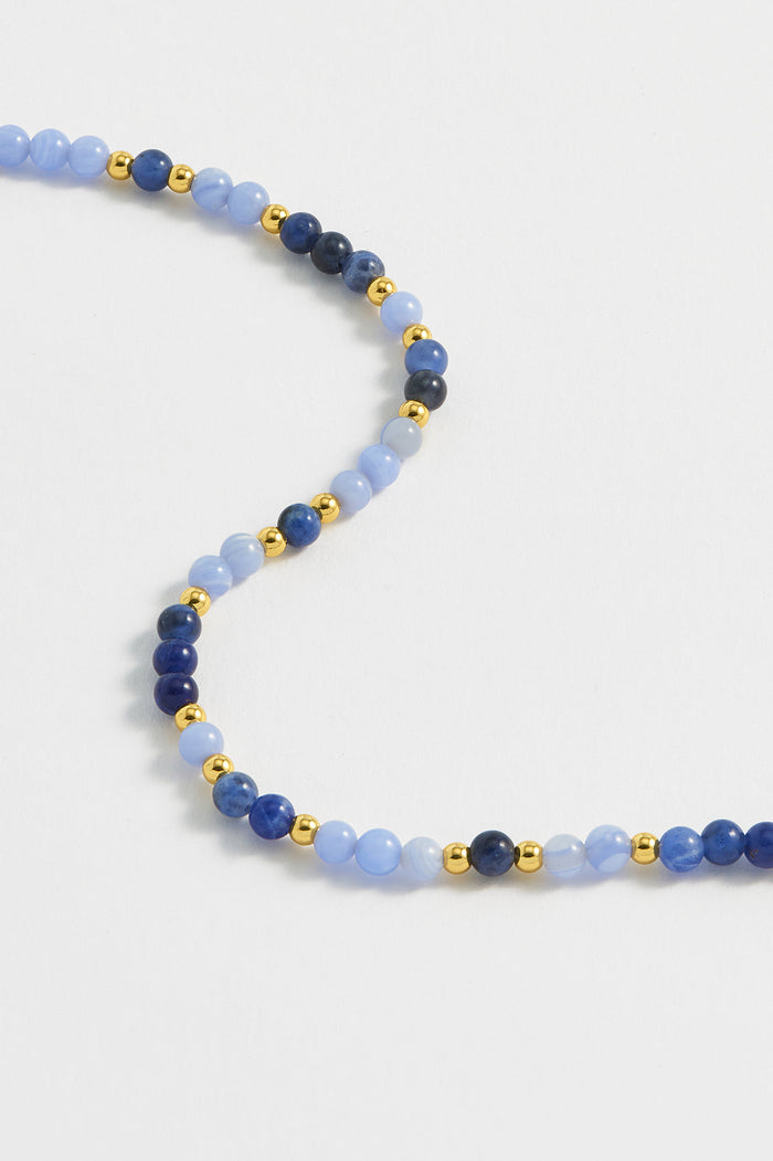 estella bartlett T-Bar Beaded Necklace Gold Plated | Blue Lace Agate
