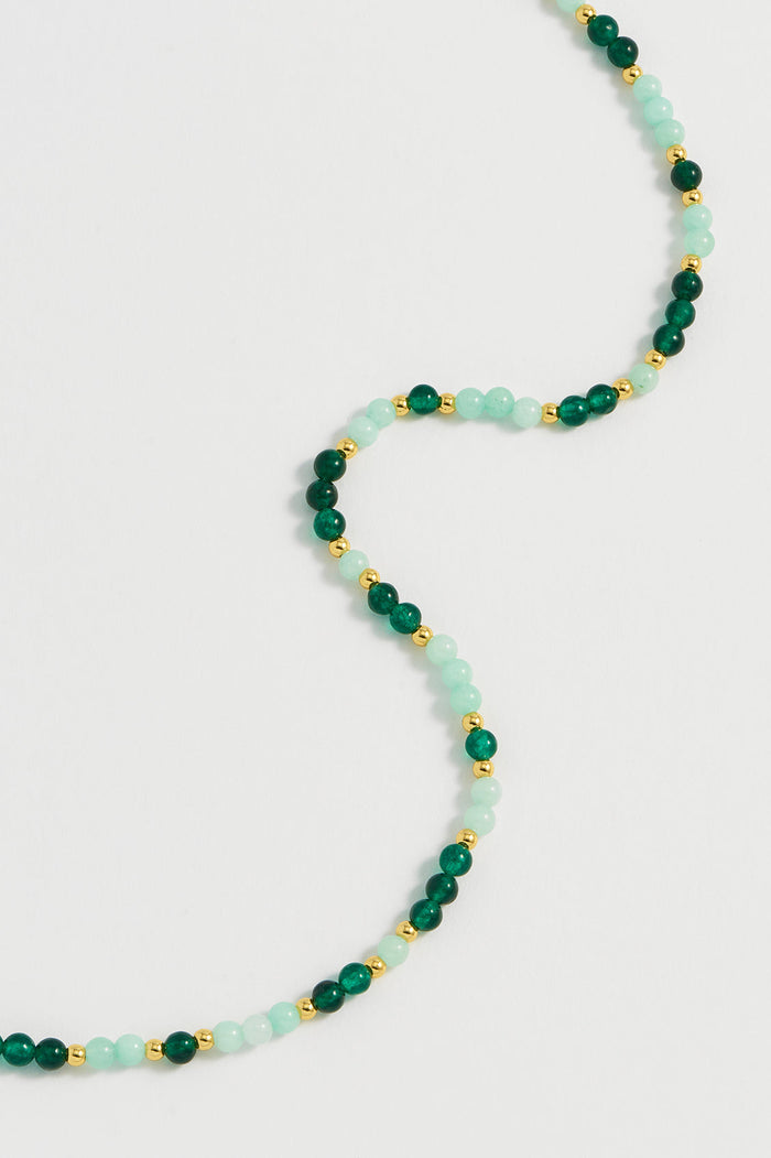 estella bartlett T-Bar Beaded Necklace Gold Plated | Green Jade