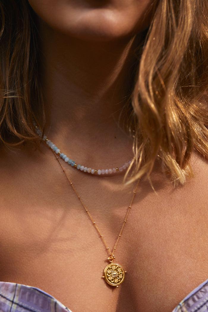 Estella Bartlett T-Bar Beaded Necklace Gold Plated | Morganite