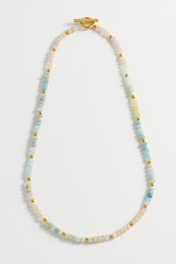 Estella Bartlett T-Bar Beaded Necklace Gold Plated | Morganite