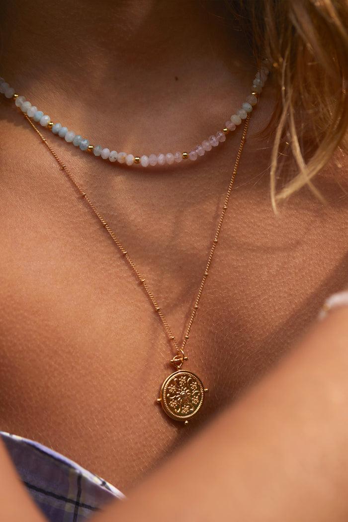 Estella Bartlett T-Bar Beaded Necklace Gold Plated | Morganite