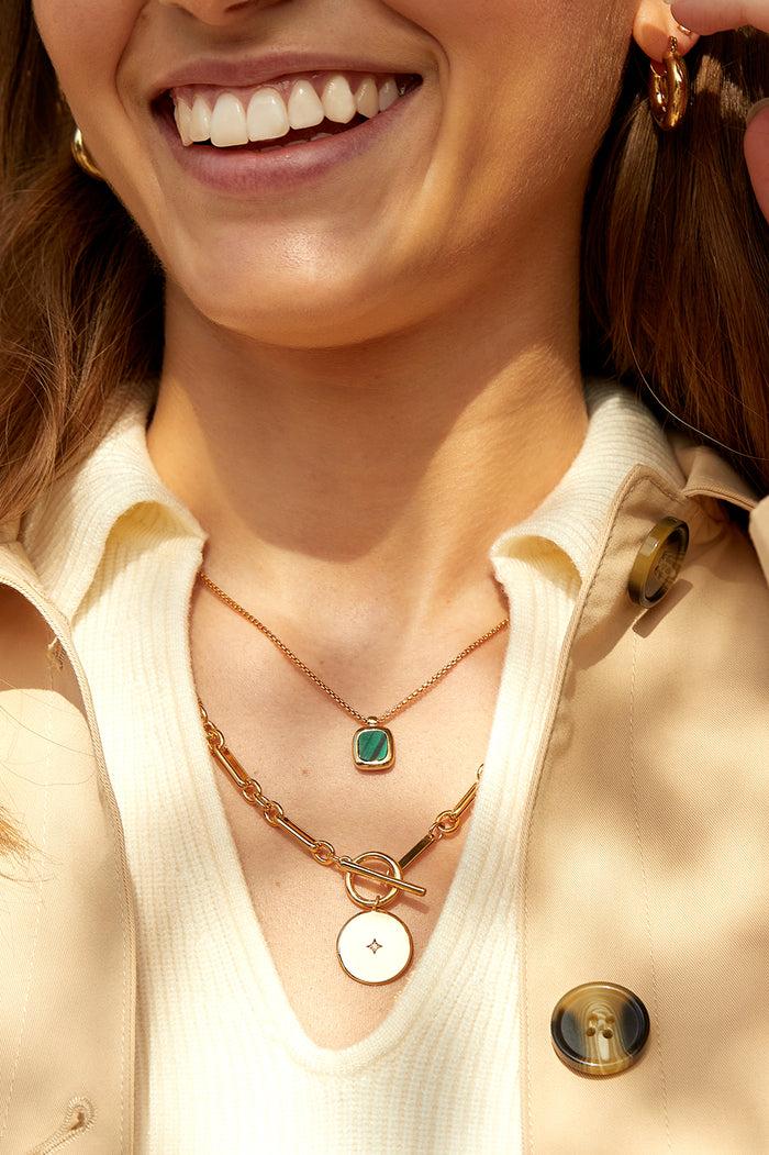 Estella Bartlett Tablet Pendant Gold Plated | Malachite