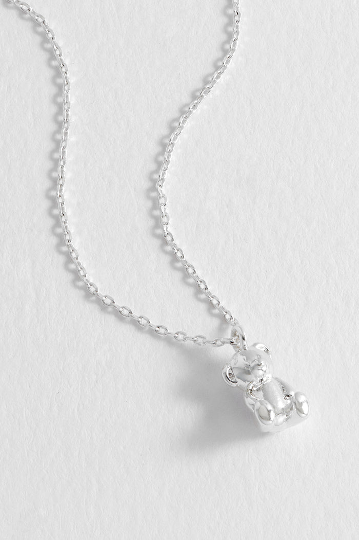 Estella Bartlett Teddy Bear Necklace Silver Plated Packaging Message: BIG HUGS