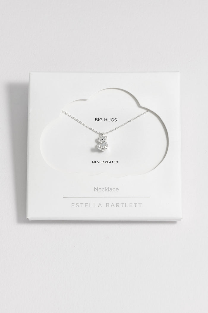 estella bartlett Teddy Bear Necklace Silver Plated Packaging Message: BIG HUGS